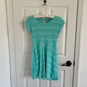 aqua lace dress with keyhole back